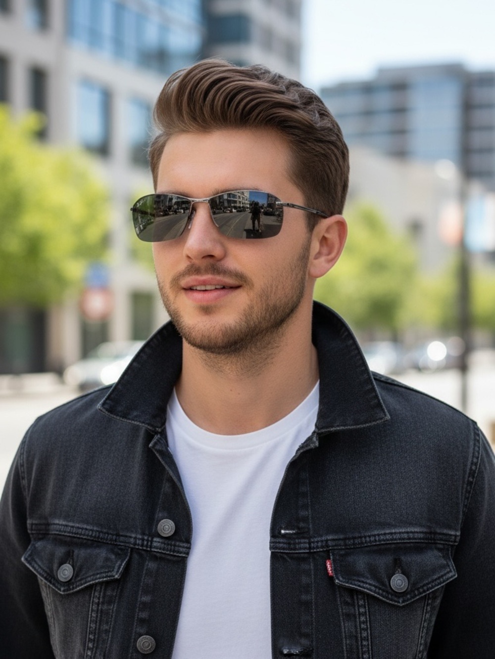 Ray-Ban RB3183 Semi-rimless Sunglasses in a Gunmetal Frame with Polarized Lenses